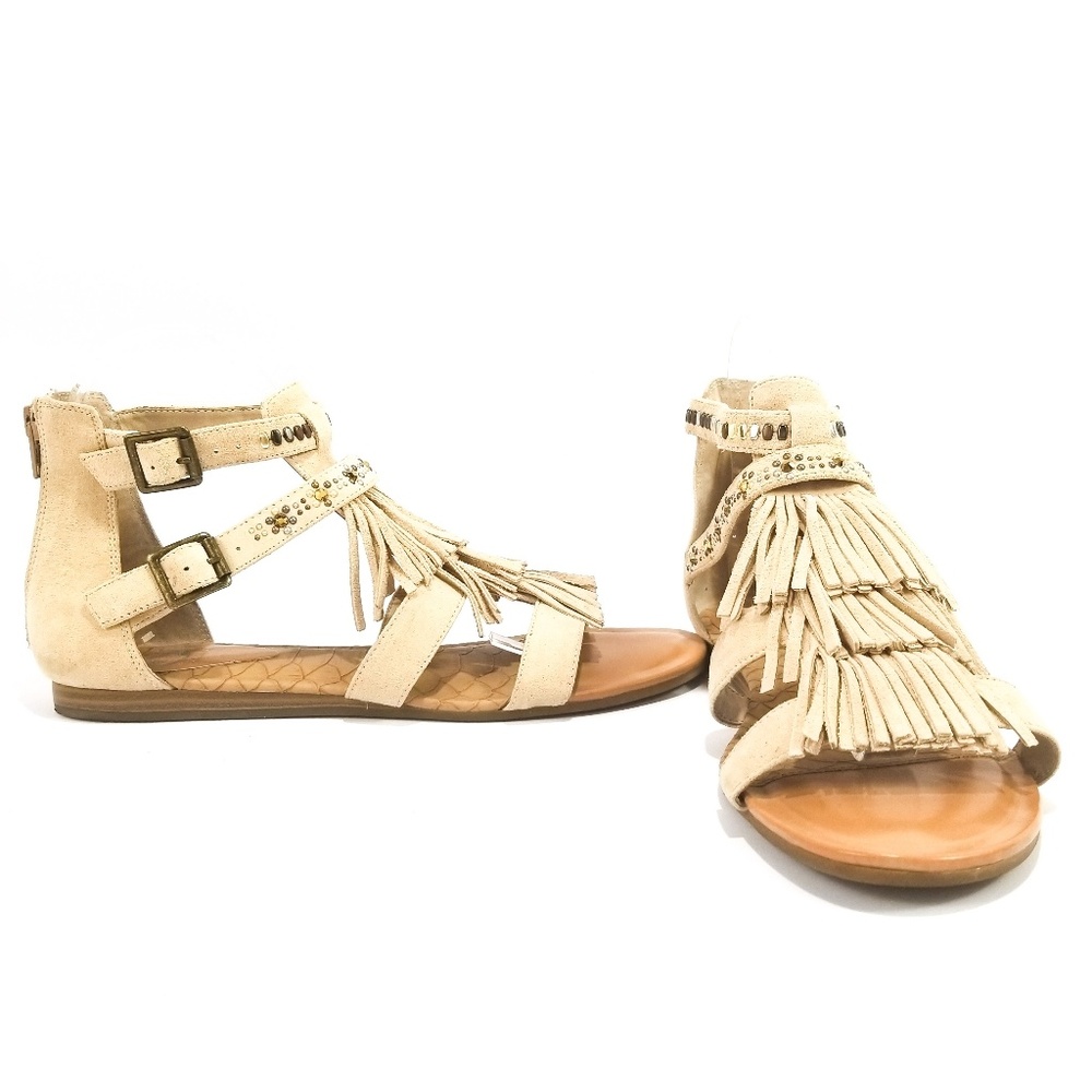 Stud Fringe Buckle Tan Suede Gianni Bini Sandals